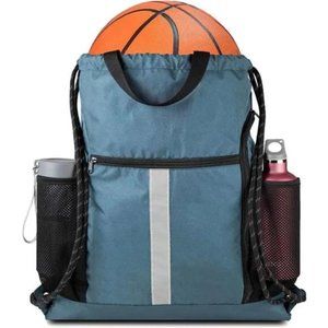 New Drawstring Backpack Sports Gym Bag Blue
